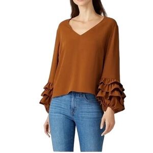 Amanda Uprichard Flutter Ruffle Sleeves Blouse Size L